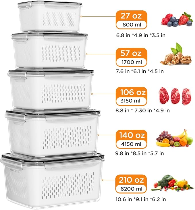 6 PCS Stainless Steel Mixing Bowls with 3 Grater Attachments, Kitchen Nesting Mixing Bowls with Lids Set and 5 PCS Fruit Storage Containers for Fridge with Colanders - Image 9