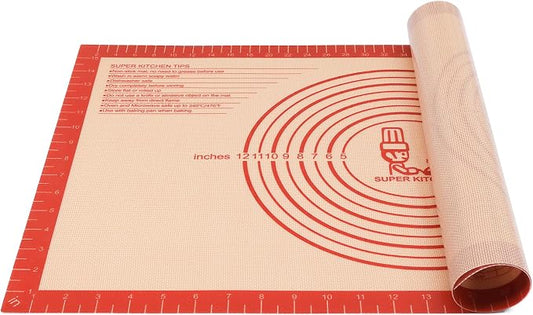 Non-slip Silicone Pastry Mat Extra Large Measurements 16''x 26'' Baking Mat | Silicone Baking Mat Counter Mat Dough Rolling Oven Liner Fondant/Pie Crust Sourdough Bread Supplies Folksy Super Kitchen Red by FolksySuperKitchen