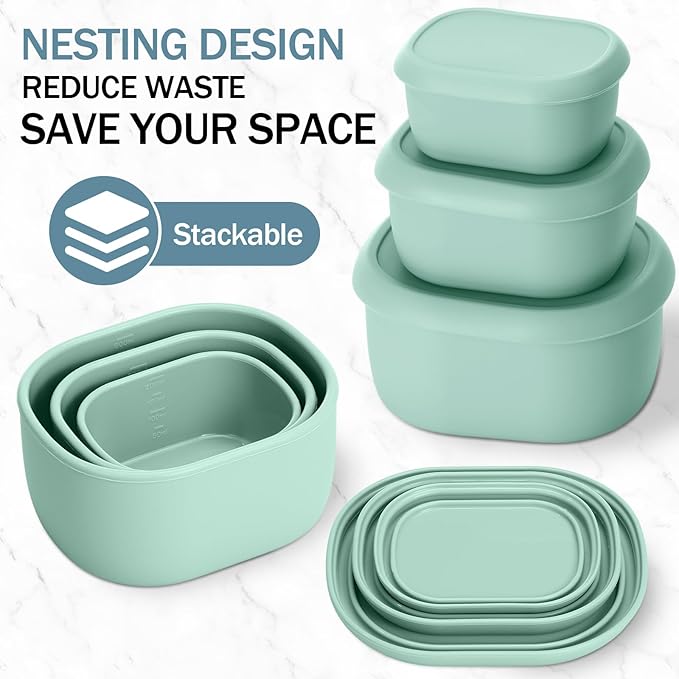 12 Pcs Silicone Food Storage Containers with Lids,Mo Landi Color | Reusable, 3 Size Silicone Lunch Box Bento, Freezer Dishwasher Safe, 6.7oz, 10oz, 20oz - Image 3