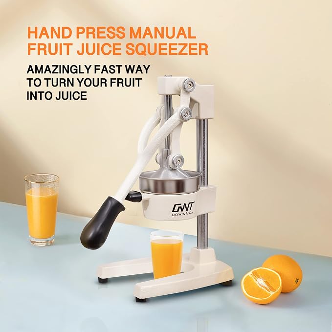 Commercial Heavy Duty Cast Iron Hand Press Manual Orange Citrus Lemon Lime Grapefruit Pomegranate Fruit Juice Squeezer Machine with Stainless Steel Cup White - Image 2
