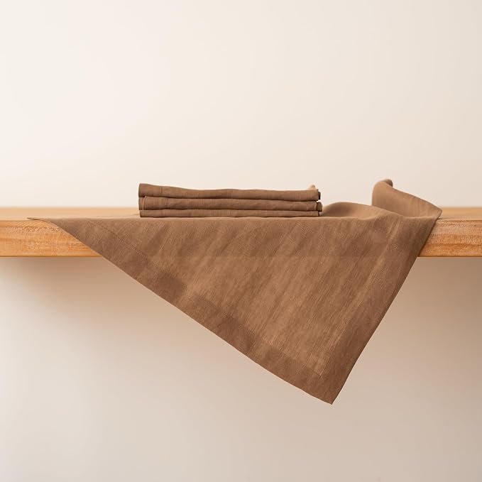 KNOKNO Home Pure Hemp Placemats 18 x 18 Inch Set of 4 Handcrafted with Mitered Corners Natural Fabric,Machine Washable Table Mats for Dining Tables (Chocolate Brown, Napkins | Set of 4) by KNOKNO