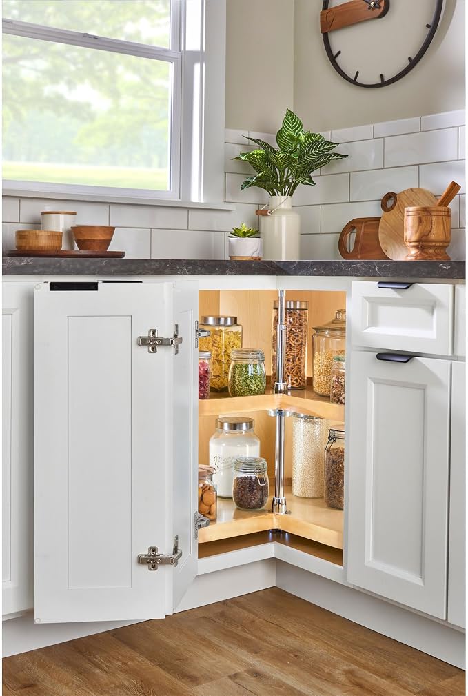 Rev-A-Shelf Kidney-Shape Dual Shelves, 24" Lazy Susan Turntable for Diagonal Lower Corner Base Kitchen Cabinets, 24" W x 14" D x 26" H, Wooden, 4WLS472-24-52 - Image 2