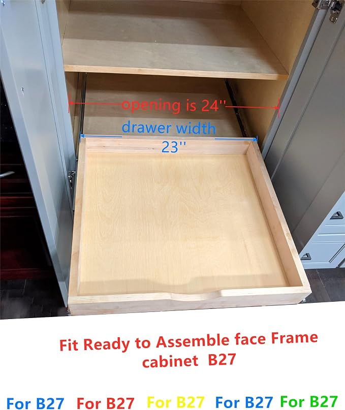 Elysian 23" Kitchen Cabinet Pull Out for 27" Cupboard, Solid Wood Build, 21" Deep Low Profile Tray, Full Extension Runners, Spacers Included for Perfect Fit - Image 9