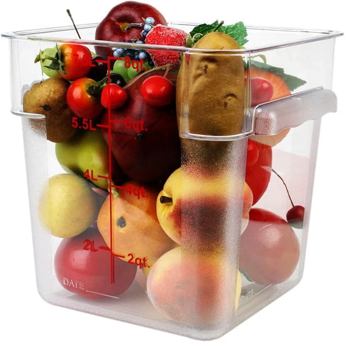 Tiger Chef 4 Pack Food Storage Container with Red Lid Commercial Grade in 8.0 Qt - Square, Clear, Polycarbonate - Image 3
