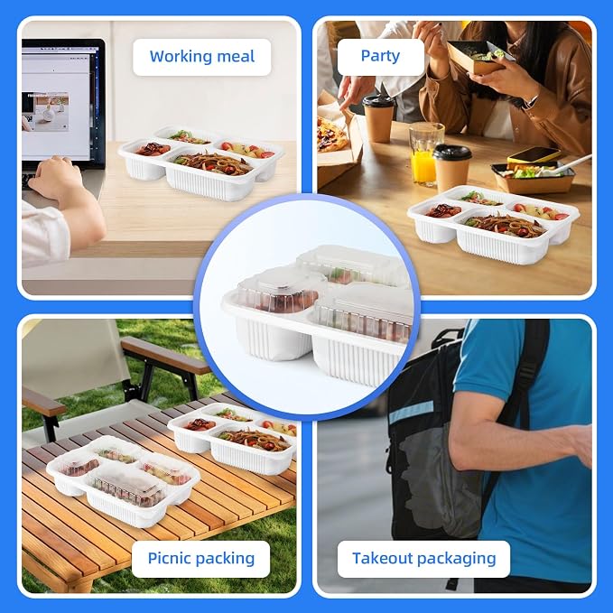 YANGRUI Meal Prep Containers 40 Pack 34 oz - Shrink-Wrapped No Pre-Wash | BPA Free Shatterproof PP | 4 Compartment Leak-Resistant Bento Box | Microwave Safe To-Go Food Storage for Leftovers & Parties - Image 6