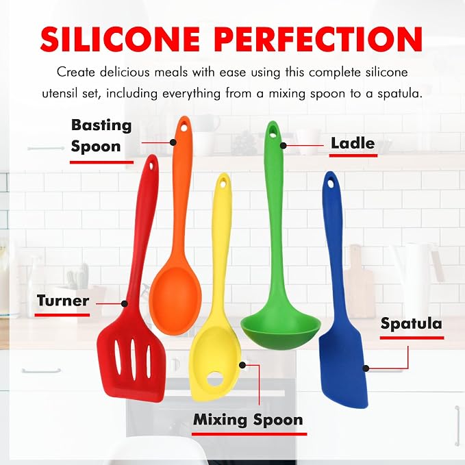 Chef Craft 5 Piece Multicolored Premium Silicone Kitchen Tool Set, Assorted (42086) - Image 4