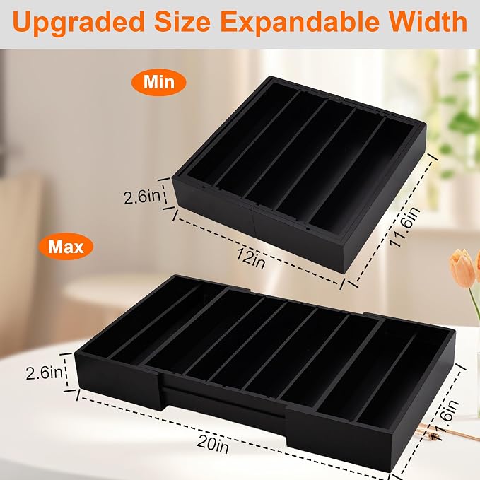 MinBoo Bamboo Drawer Organizer - Expandable K Cup & Pods Holder, Coffee Pod Storage, Tea Organizer, Versatile Kitchen Accessory Organization and Storage，Black - Image 2