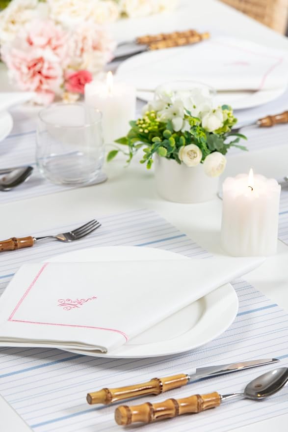 Hofdeco Premium Christams Coastal Cotton Cloth Napkins Set of 4, 20"x20" Washable Dinner Napkins for Holiday, Events, Parties, Blush Pink Embroidered Christmas Tree - Image 2