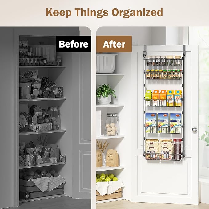 Delamu Over The Door Pantry Organizer, 5-Tier Pantry Door Organizers and Storage with Adjustable Basket, Metal Hanging Spice Rack, Seasoning Organizer, Door Organizer for Home Kitchen Bathroom, Black - Image 8
