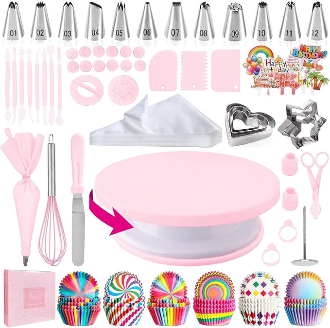 Cake Decorating Kit,Piping Bags and Tips Set,Cake Decorating Supplies,Frosting Piping Kit,Cake Baking Supplies for Beginners (255PC) by AKHMLEF