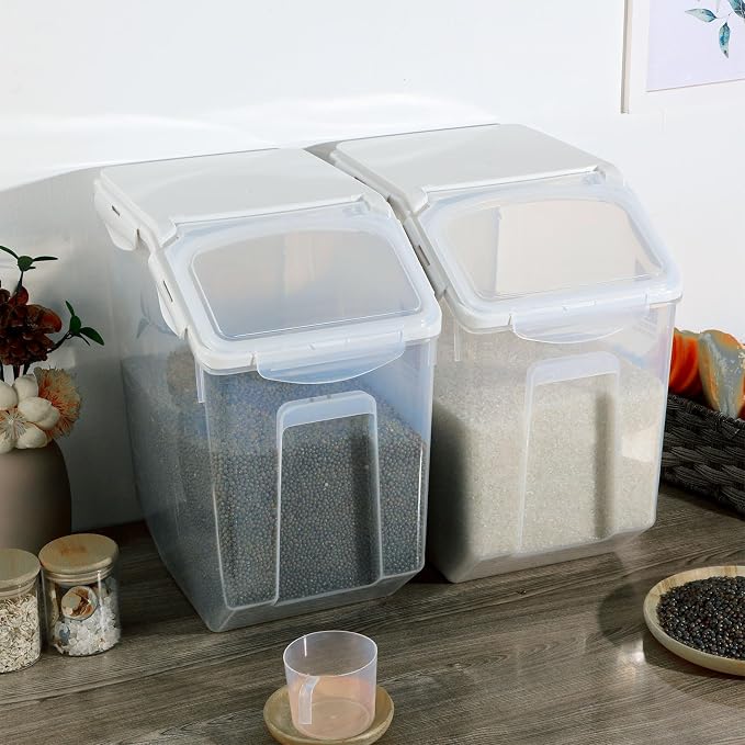 4 Pack Rice Storage Container With Wheels Plastic Airtight Lid Flour Container Bin for Dog Pet Cereal Grain Dry Food, 15 Liter / 30 lbs - Image 5