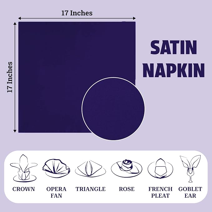 MDS® Pack of 100 Satin Napkins 12 x 12 Inch, Soft Silky Reusable Cloth Dinner Table Napkins for Wedding Décor, Reception, Birthday, Parties, Banquets, Catering, Restaurants & Hotel - Purple - Image 4