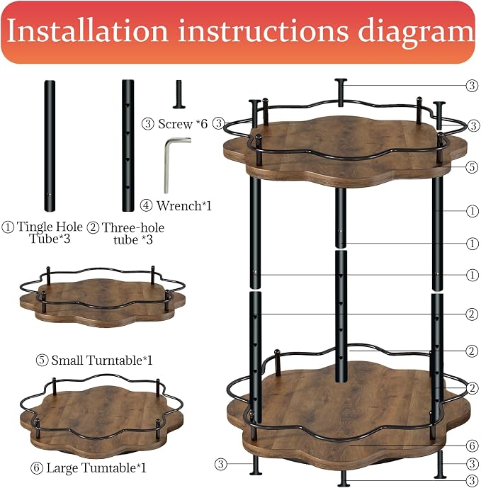 2 Tier Lazy Susan Organizer,2-Tier Spinning Spice Rack with Stable Carousel Base & 4 Height Settings for Cupboard Kitchen Countertop Dining Table Cupboard (Two-Ply(Petal Shape)) - Image 5
