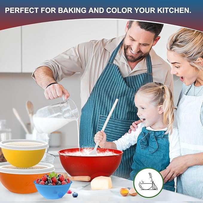 Greentainer Plastic Mixing Bowls with Lids Set 12 Piece Colorful Mixing Bowl Set for Kitchen - Nesting Bowls with Lids Set, 6 Prep Bowls and 6 Lids - Microwave and Freezer Safe(Rose) - Image 7