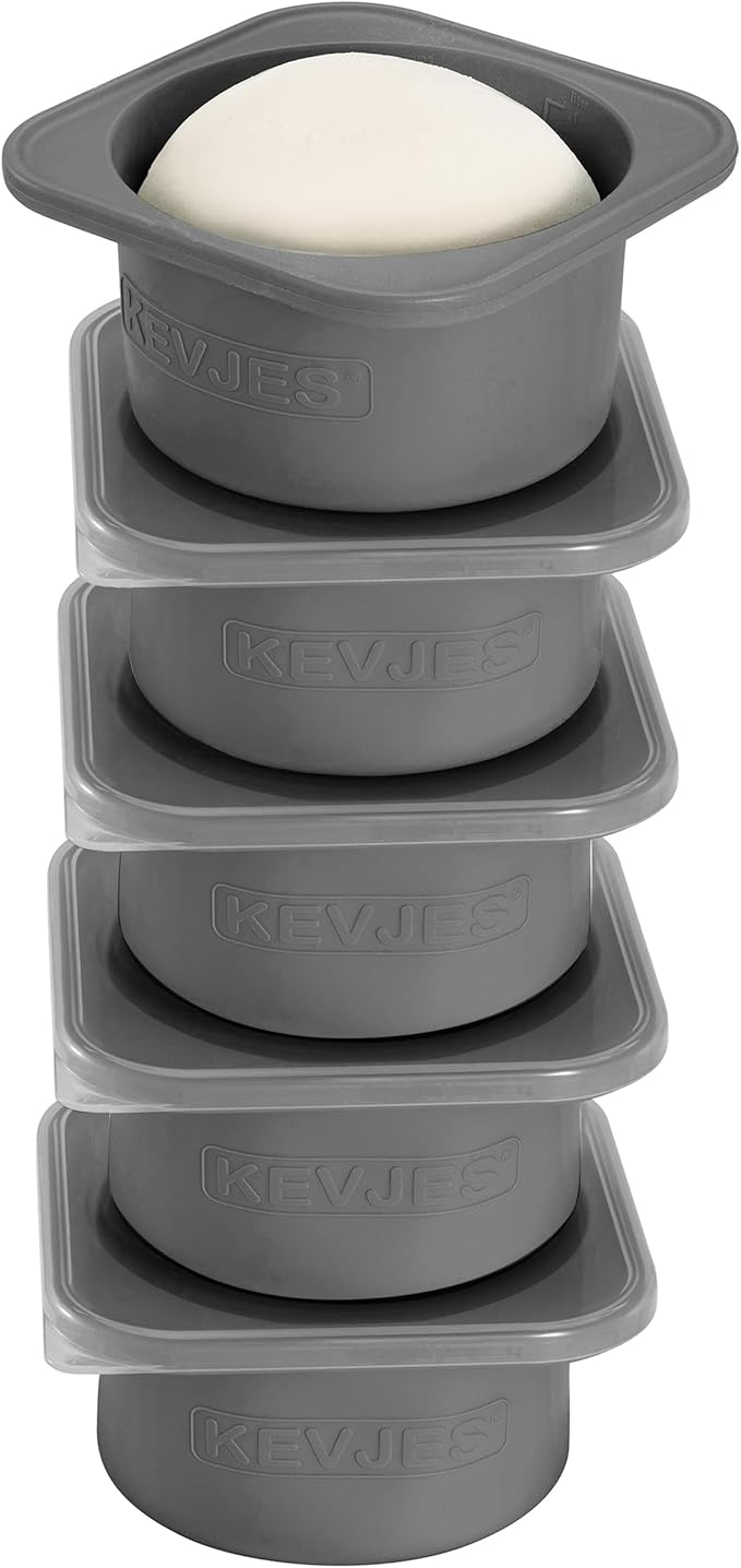 PLUS-Large 1000ml Pizza Dough Proofing Boxes for DIY Artisan Pizza, Food Grade Silicone Stackable Containers with Lids. Freezer, Fridge, Dishwasher Safe (5Space Grey Plus) by kevjes