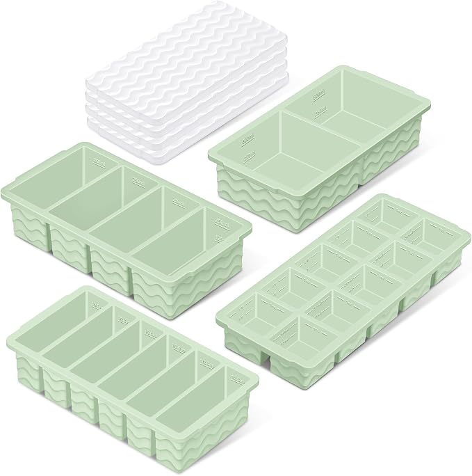 Silicone Freezer Trays with Lid (4-Pack), 1-Cup, 2-Cup, 1/2-Cup & 2-Tbsp Silicone Freezer Molds, Stackable Soup Freezer Meal Prep Containers,Ice Cube Tray for Making Sauce,Smoothies,Yogurt Bites by Doasuwish