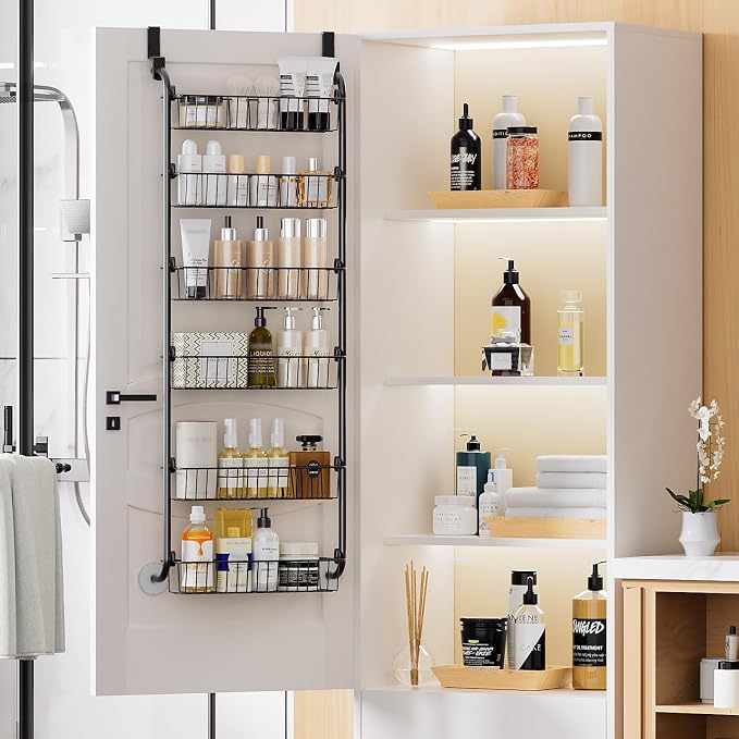 Delamu Over the Door Pantry Organizer, 6-Tier Metal Pantry Door Organization and Storage, Hanging Kitchen Basket Spice Rack Seasoning Shelves, Cabinet Door Organizer for Easy Install,D5xW18xH50inch - Image 6