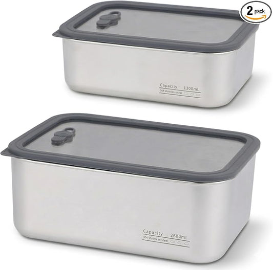 Stainless Steel Food Storage Containers-2Pcs Leakproof, Airtight Stainless-Steel Bowls with Lids, Freezer/Dishwasher/Microwave Safe Containers, Durable & Stackable Stainless Steel Containers with Lids by Unknown