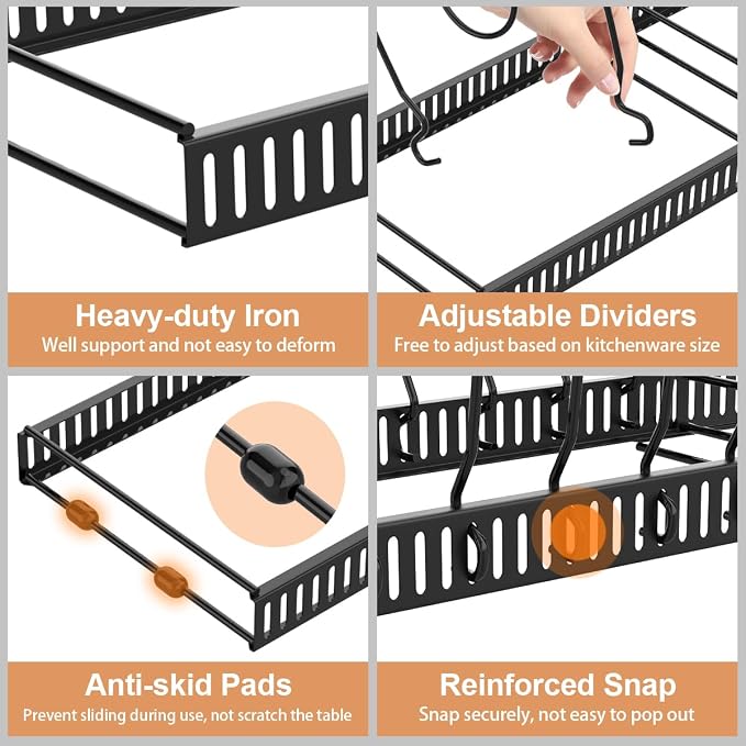 Housolution Pot and Pan Lid Organizer Holder Storage Rack, Black | 12"-23" Expandable, 14 Adjustable Dividers, Sturdy Metal Construction, Easy Assembly - Image 3