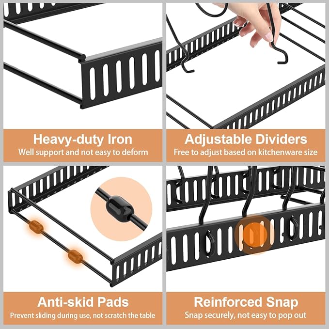 Housolution 2 Pack Pot and Pan Lid Organizer Holder Storage Rack, Black | 12"-23" Expandable, 14 Adjustable Dividers, Sturdy Metal Construction, Easy Assembly - Image 3