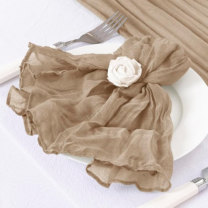 DeZerlor Nude Cheesecloth Napkins Fall Cloth Napkins Set of 20 for Party | Reusable Cloth Napkins Bulk, for Wedding Bridal Baby Shower Dinner Cocktail Birthday Home, 21x21 Inches - Image 6