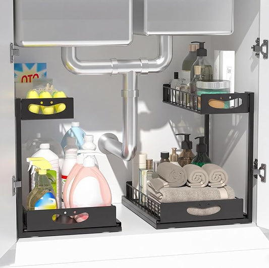 Under Sink Organizer with Pull-Out Drawers,Kitchen Sink Organizer,2 Tier Bathroom Organizers And Storage,Bathroom Accessories Set,Black 2 Pack by Unknown
