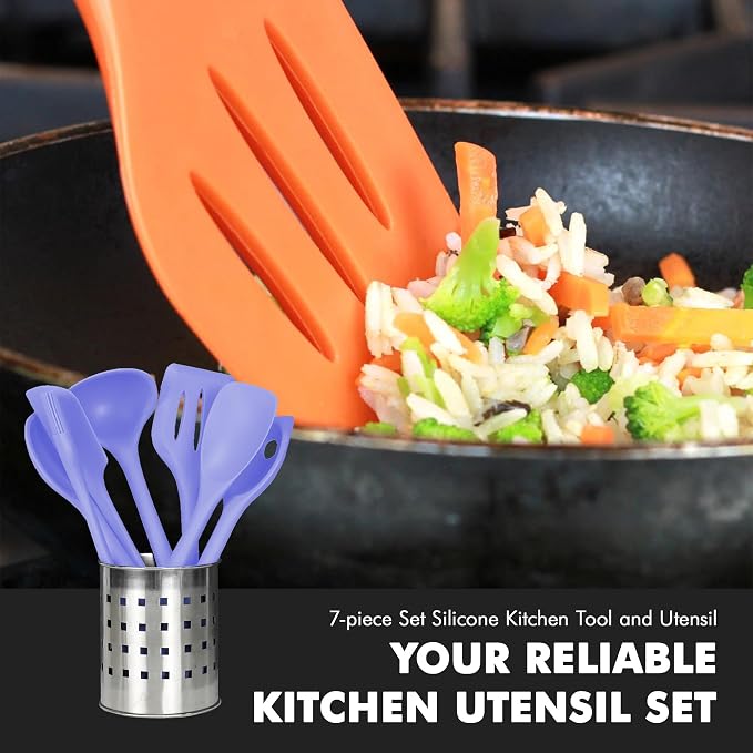 Chef Craft - Premium Silicone Kitchen Tools and Utensils Set, Non-Scratch, Withstands Temperatures up to 450°F, BPA-Free, 7 Piece Cooking Utensils Set, Pastel Blue - Image 5