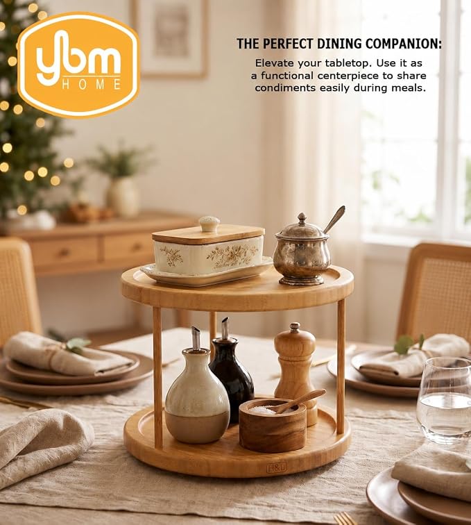 YBM Home Bamboo Wooden Non-Skid Spinner for Kitchen, Pantry, Fridge, Cupboards, or Counter Organizing, Fully Rotating Organizer - Image 5