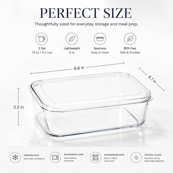 Lustroware Micro Clear Transparent Food Storage Containers with Lids – Large Capacity BPA-Free, Shatterproof, Dishwasher & Microwave Safe, 2.3 qt Refrigerator Organizer Bins, Made in Japan, Set of 6 - Image 3