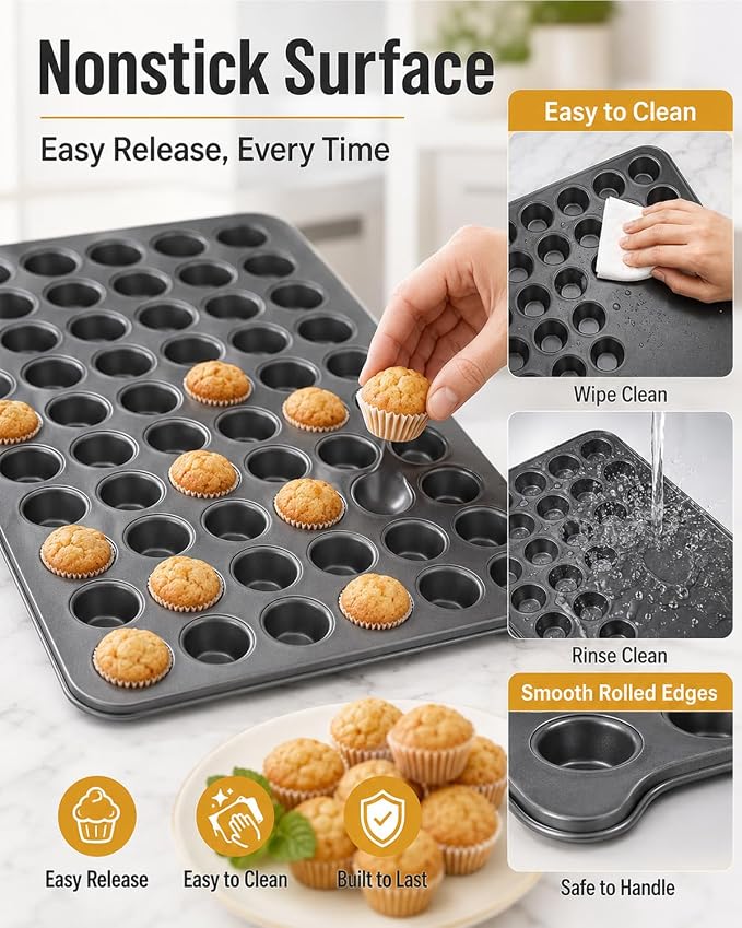 Muffin Pan, 2 Pcs 48 Cup Mini Muffin Pan Cupcake Pan Muffin Tin,Mini Cupcake Pans For Baking Cheesecake Tailgate Party Supplies, Dishwasher Safe, 15.94 X 12.6 X 0.79 Inches - Image 4