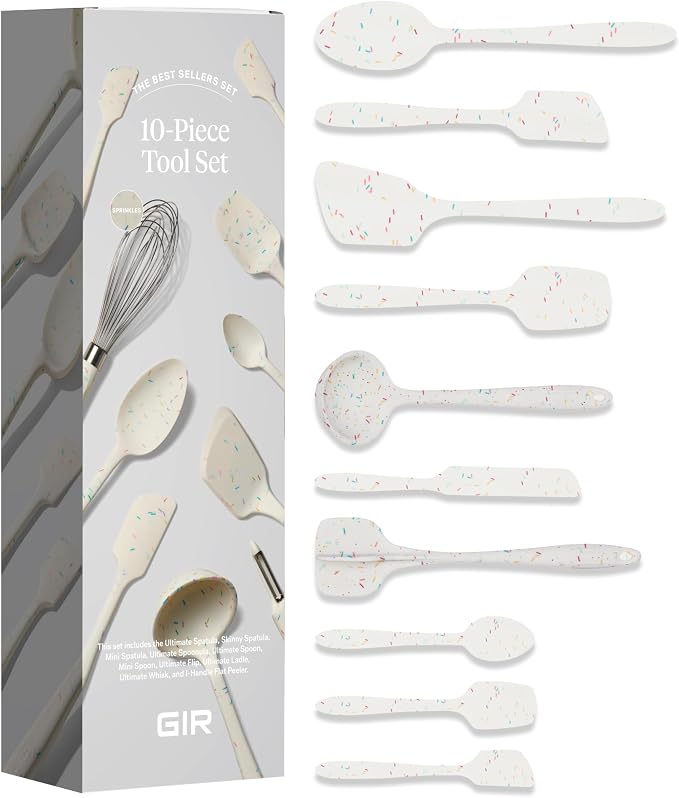GIR: Get It Right 10-Piece Silicone Ultimate Kitchen Utensil Set – Spatulas, Ladle, Flip, Spoons, Whisk, Peeler & Spoonula – Nonstick, Non-Toxic, Heat-Resistant – Sprinkles by GIRGetItRight