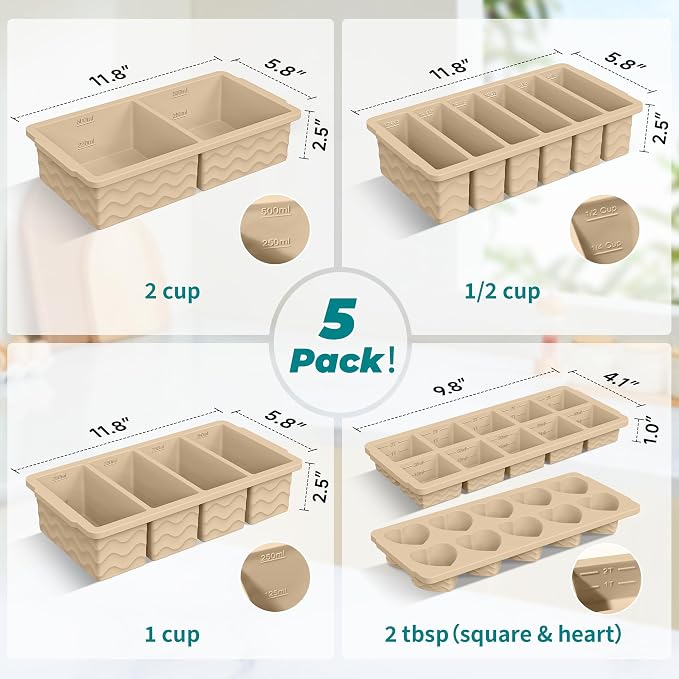 Silicone Freezer Molds for Food, 5-Pack with Steel Rim for Meal Prep | 100% Food-Grade Silicone, BPA-Free, Oven and Dishwasher Safe. Perfect for Freezing Lasagna, Casseroles, Soups & Sauces - Image 2