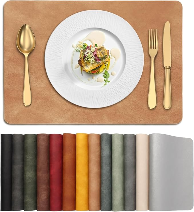 UnivoColors Placemats,Heat Resistant Placemats Set of 6 Washable 12 x 17 Inch,Waterproof Table Mats,Wipeable Pu Place Mats for Kitchen,Dining Room.Camel by UnivoColors