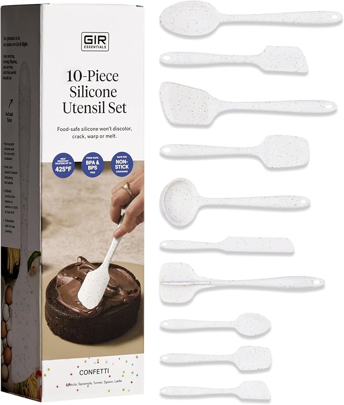 GIR: Get It Right 10-Piece Silicone Essentials Kitchen utensils set - Ladle, Spatula, Flip, Spoon & Spoonula - Non toxic cooking utensils for Nonstick Cookware, Cooking and Baking - Confetti by GIRGetItRight