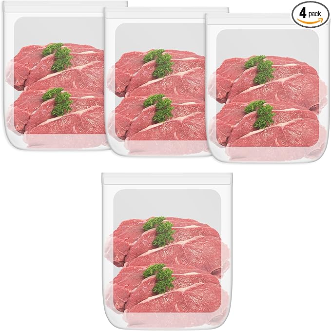 100% Silicone Flat Gallon Freezer Bags, 4 Pack Extra Large Reusable Silicone Ziplock Bags Gallon Size for Freezer, Double Zipper Seal, BPA & Microplastic Free, Freezer Microwave Sous Vide Safe, Clear by Annaklin
