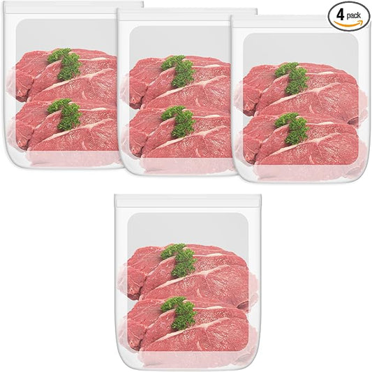100% Silicone Flat Gallon Freezer Bags, 4 Pack Extra Large Reusable Silicone Ziplock Bags Gallon Size for Freezer, Double Zipper Seal, BPA & Microplastic Free, Freezer Microwave Sous Vide Safe, Clear by Annaklin