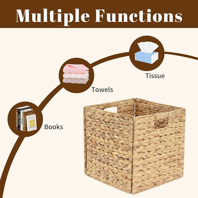 Wicker Storage Cubes, Foldable Storage Bins, 12x12x12 Inch, 2-Pack | 2-pack 12x12x12" foldable water hyacinth wicker cubes; collapsible storage bins for shelves, closets and home organization. - Image 3