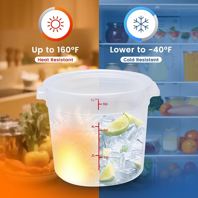 4 Pack 6QT Round Food Storage Containers with Lids | NSF, BPA-free PP containers with scale, label and measuring cup, stackable for prep, storage, freezer. Dishwasher safe - Image 6