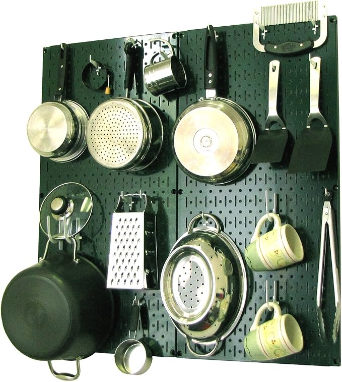 Wall Control Kitchen Pegboard Organizer Pots and Pans Storage Rack Organization Kit with Green Pegboard and White Accessories by Wall+Control