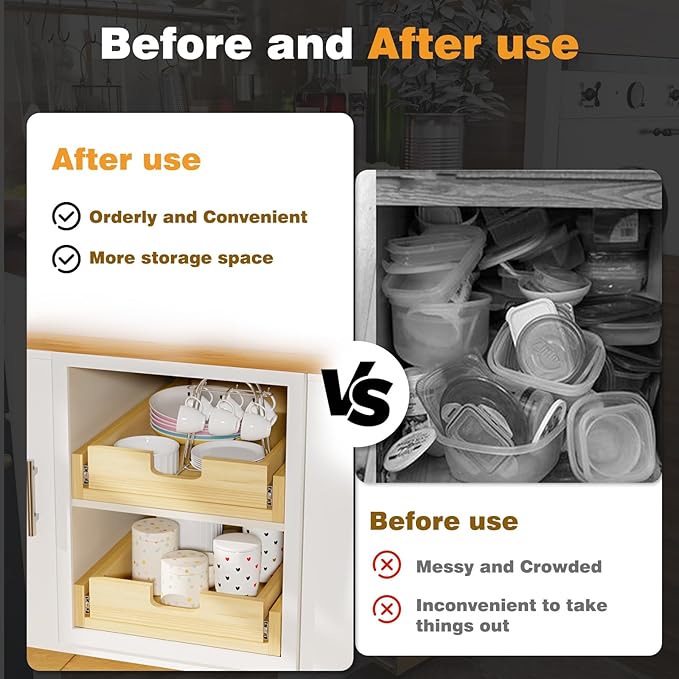 Pull Out Cabinet Organizer, 26''W×21''D Sliding Drawers for Cabinets, Soft Close Slide Out Wooden Pull out Drawers, Base Cabinet Organization for Kitchen, Pantry, Bathroom - Image 4