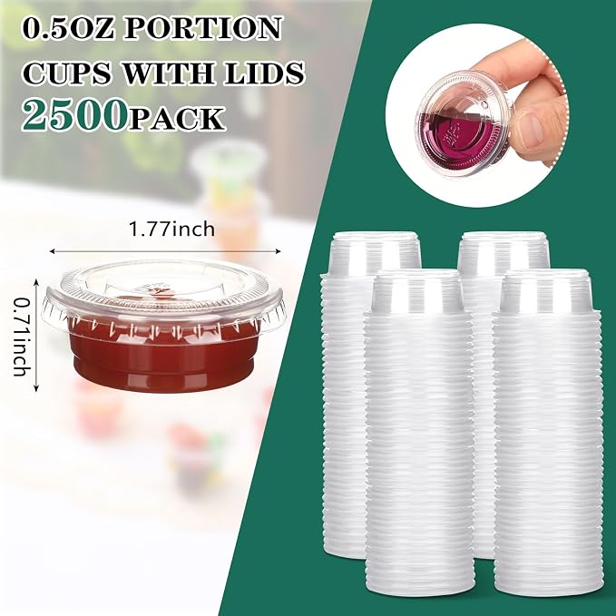 2500 Sets 0.5 Oz Clear Plastic Portion Cups With Lids Condiment and Dipping Sauce Container Salad Dressing Container Airtight and Stackable Souffle Cups for Lunch, Party, Trips - Image 2