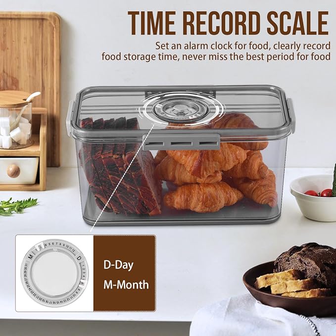 Gifhomfix Bread Box Bread Boxes for Kitchen Counter Airtight, Time Recording Bread Storage Container with Lid, Bread Keeper for Homemade Bread, Toast, Bagel, Donut and Cookies, LARGE Dark Grey - Image 5
