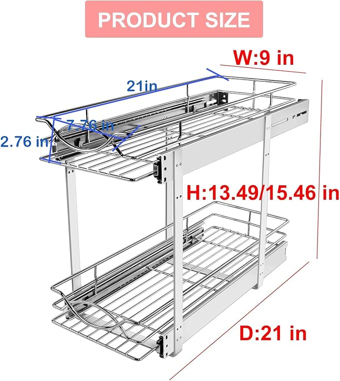 Sikarou Pull Out Cabinet Organizer 9"W 21"D 2-Tier Slide Out Storage Shelf - Image 2