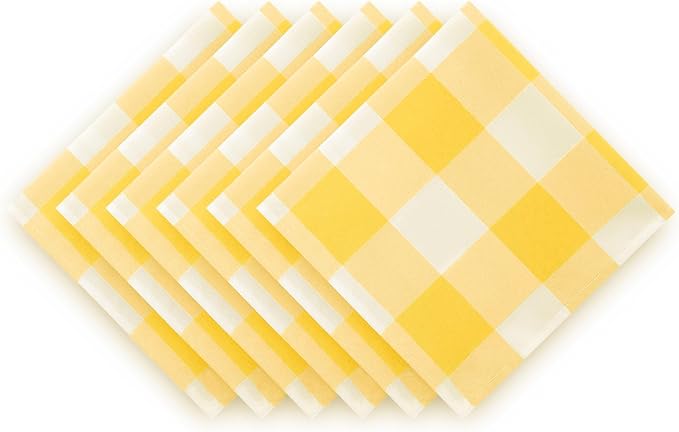 Buffalo Plaid Table Napkins Set of 25 Checkered Cloth Napkins 17x17 inch Washable Dinner Gingham Pattern Napkins Soft Napkins for Wedding Party Dining Banquet(Yellow and White) - Image 4