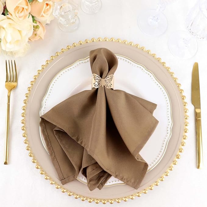 Efavormart Premium Cloth Napkins Set of 10, 17x17 Inch Taupe Violet Seamless Dinner Napkins, Washable Linen Table Napkin Cloth with Hemmed Edges for Weddings, Party and Banquet by efavormart