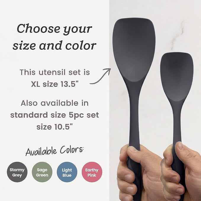 Starpack Like a Boss XL Silicone Cooking Utensils Set (6-Piece, 13.5") - LFGB Certified, 600°F Heat Resistant, BPA-Free - Heavy-Duty Steel Core, Dishwasher Safe - for Nonstick Cookware, Gray Black - Image 7