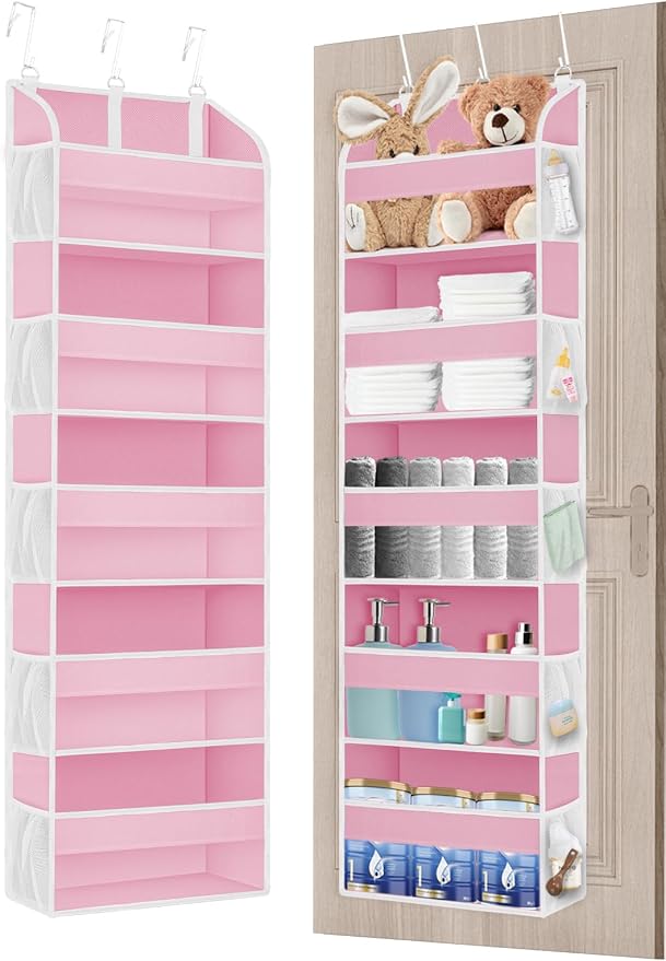 TAHAVICE Over the Door Organizer with Clear PVC Windows & 10 Mesh Pockets | 5-Tier Hanging Storage, Cute Closet Organizer for Makeup, Perfume, Toys, Perfect Pink Room Decor for Girl by TAHAVICE