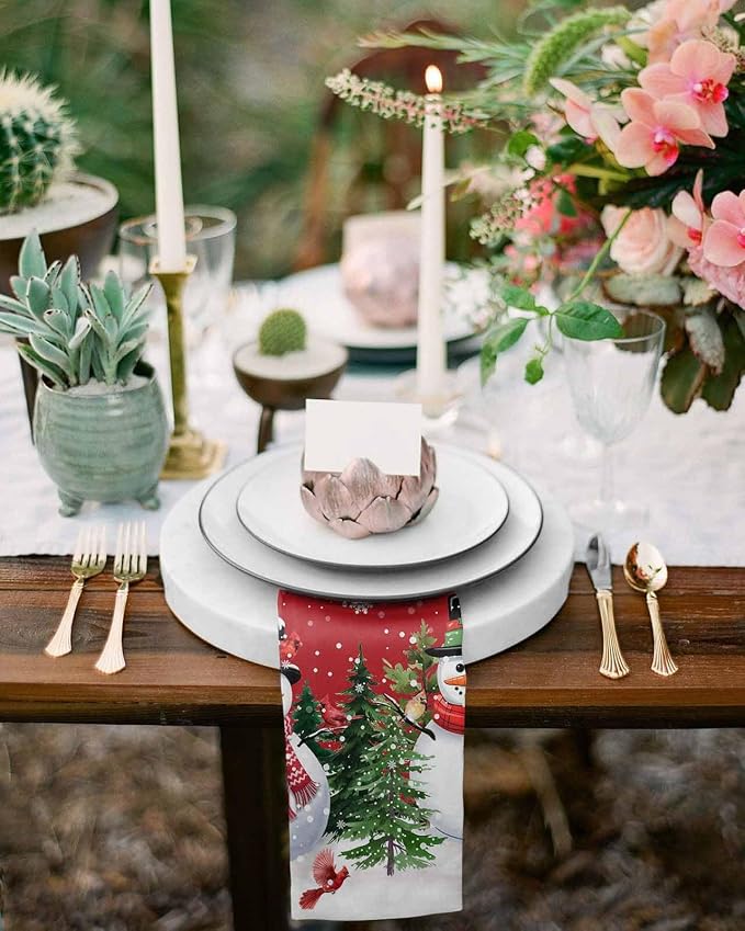 Red Snowman Christmas Cloth Napkins, Washable and Reusable Dinner Napkins Set of 2, Xmas Tree Snowflake Winter Branches Table Napkin for Kitchen Party Birthday Wedding Hotel Housewarming 20''x20'' - Image 4