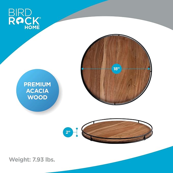 BIRDROCK HOME 18” Wooden Lazy Susan - Espresso - Iron Edges - Table Top Turntable - Cabinet or Pantry Organizer - Decorative Spice Rack Medicine Cleaning Spinning Table - Wood - Image 2