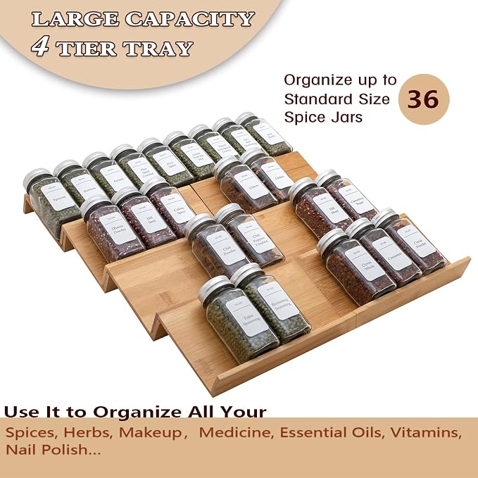 Bamboo Spice Rack Drawer Organizer - 8 Piece Set - 8" or 16" Wide - Image 2